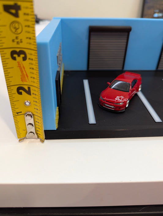 Miniature "Import Garage" Diorama – 1:64 Scale Car Display (9"x5.5"x3.25")