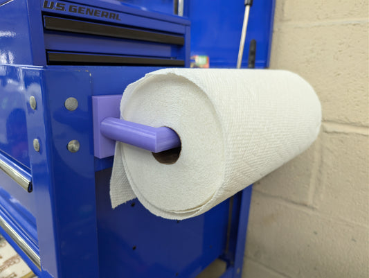 3D Printed Magnetic Paper Towel Holder for Garage, Tool Cart & Workshop | Custom Colors | Magnetic or 3M Mount