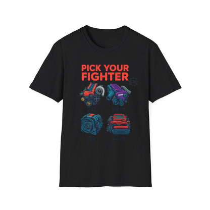Pick Your Fighter T-Shirt — Engine Swap Car Parts Graphic Tee (2JZ RB26 13B EJ20)