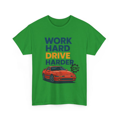 Work Hard Drive Harder T-Shirt | Retro Red Sports Car Graphic