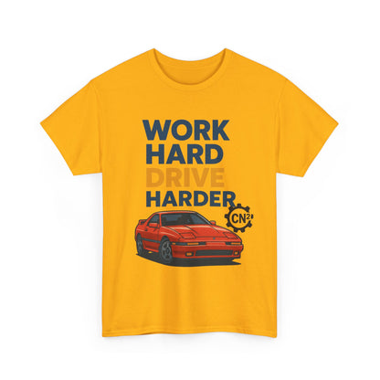 Work Hard Drive Harder T-Shirt | Retro Red Sports Car Graphic