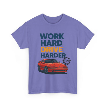 Work Hard Drive Harder T-Shirt | Retro Red Sports Car Graphic