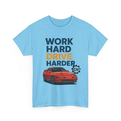 Work Hard Drive Harder T-Shirt | Retro Red Sports Car Graphic