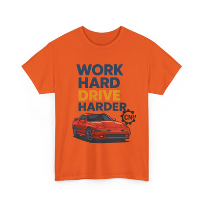 Work Hard Drive Harder T-Shirt | Retro Red Sports Car Graphic