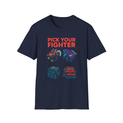 Pick Your Fighter T-Shirt — Engine Swap Car Parts Graphic Tee (2JZ RB26 13B EJ20)