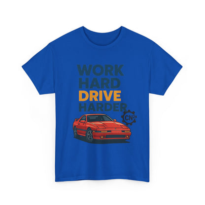 Work Hard Drive Harder T-Shirt | Retro Red Sports Car Graphic