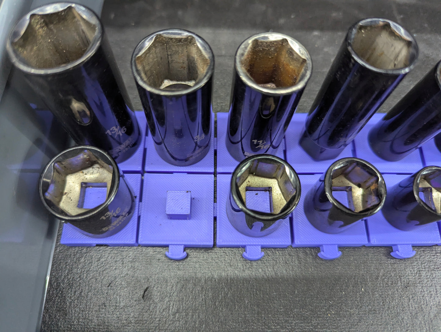 Magnetic Modular Socket Organizer Grid – Customizable 1/4”, 3/8”, 1/2” Tool Drawer Holder