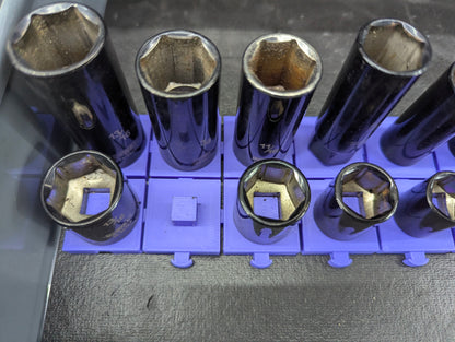 Magnetic Modular Socket Organizer Grid – Customizable 1/4”, 3/8”, 1/2” Tool Drawer Holder