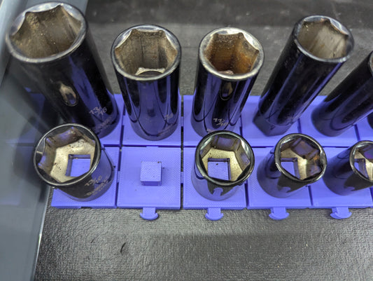 Magnetic Modular Socket Organizer Grid – Customizable 1/4”, 3/8”, 1/2” Tool Drawer Holder