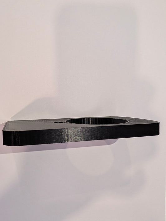3D printed black spacer plate for Salto XS4 Mini ANSI, edge view showing plate thickness