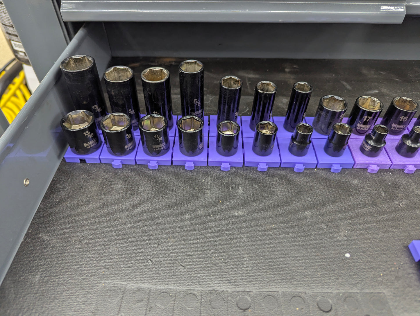 Magnetic Modular Socket Organizer Grid – Customizable 1/4”, 3/8”, 1/2” Tool Drawer Holder