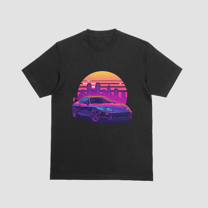 Neon Toyota Supra Retro Skyline T-Shirt – 90s JDM Synthwave Graphic