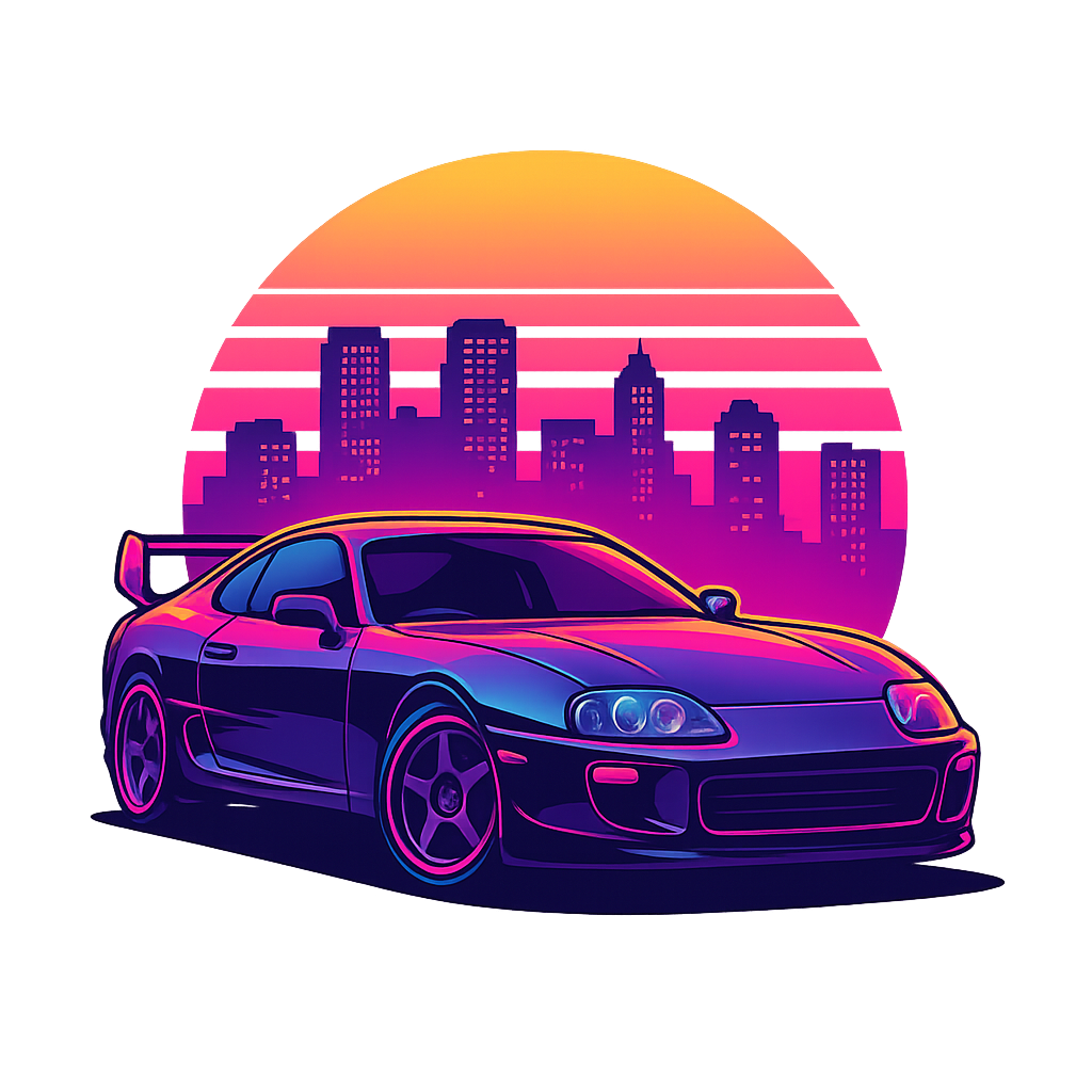 Neon Toyota Supra Retro Skyline T-Shirt – 90s JDM Synthwave Graphic