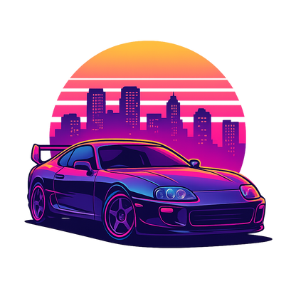 Neon Toyota Supra Retro Skyline T-Shirt – 90s JDM Synthwave Graphic